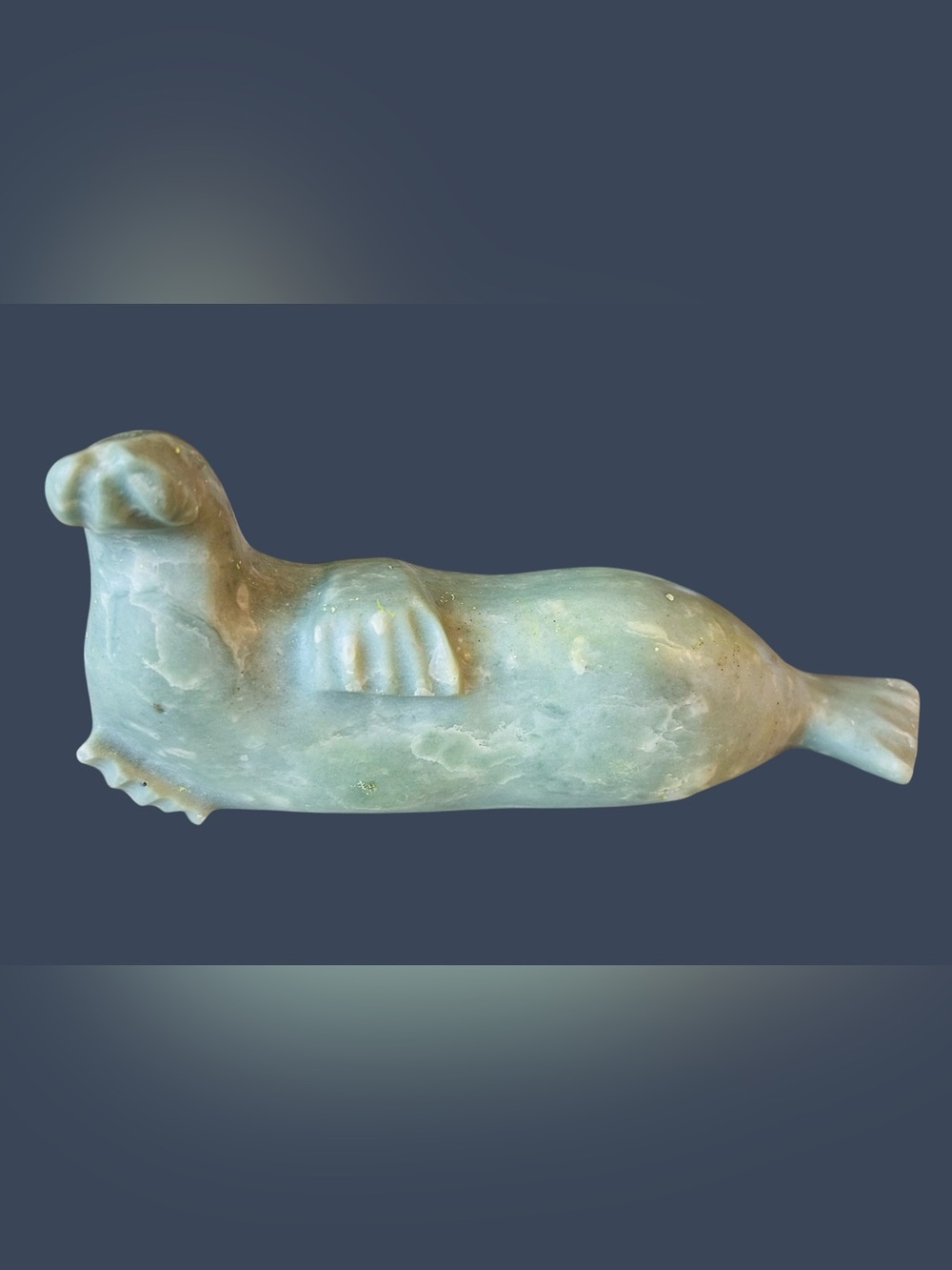 Vintage Inuit Soapstone Seal Carving John Appagaq Sanikiluaq Igloo Taged